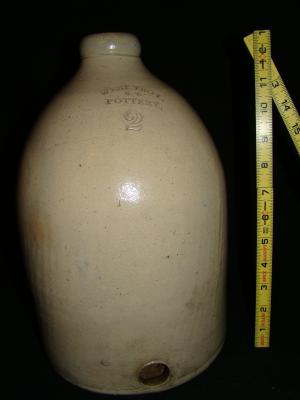 Chicken waterer, hand-thrown, salt glaze, two-piece, West Troy Pottery, NY