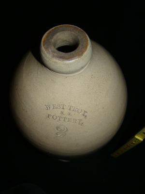 Top view of chicken waterer, hand-thrown, salt glaze, two-piece, West Troy Pottery, NY