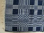 Geometric, Blue and white coverlet, 2 panel, center seam, fringe on three sides