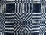 Geometric, Blue and white coverlet, 2 panel, center seam, fringe on three sides