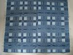 Geometric, Blue and white coverlet, 2 panel, center seam, fringe on three sides