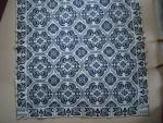 Coverlet, Blue & White, Figured & Fancy, Doubleweave, 2 Panels, No Fringe, Border on 3 sides, Border: Floral, Center Field: Floral Medalions, "MARIA TOWNSEND VARICK 1837"