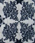 Coverlet, Blue & White, Figured & Fancy, True Beiderwand, 2 Panels, "1850, SENA EDWARDS, DARIEN, GENESEE CO NY", Centerfield Block Detail.