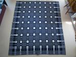 Coverlet, Geometric, Blue & White, Double Weave, 2 Panel, Border: 3 Sides, Border: Pine Tree, 
