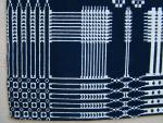 Coverlet, Geometric, Blue & White, Double Weave, 2 Panel, Border: 3 Sides, Border: Pine Tree, 