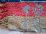 Coverlet, Figured & Fancy, Tied Beiderwand, Red, Blue & Olive, Greenish-Blue Warp, 2 Panel, "Joseph Devler, Henry Maele, 1836"