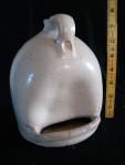 Chicken waterer, stoneware, handthrown, with handle, Bristol glaze, one-piece,  Mark:  'B. B., Barteldes Seed Company, poultry dept'