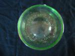 Chicken waterer, glass, green depression ware, metal, two-piece, base only, fits standard canning jar as top, Oakes Manufacturing Co Inc, Tifton, IN.