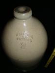 Chicken waterer, stoneware, salt glaze, hand-thrown, two-piece, top piece only, perforated bottom and exit hole, 2 gallon,  Mark: 'West Troy Pottery N.Y. 2'