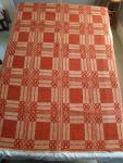 Coverlet, geometric, terra cotta, white, two-piece, added fringe