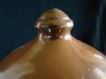 Chicken Waterer, stoneware, hand-thrown, brown glaze, finial view