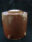 Chicken waterer, stoneware, molded, brown glaze, one-piece, horizonal