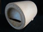 Chicken Waterer, stoneware, molded, one-piece, horizonal, Bristol glaze or no glaze, Mark: 'PAT'D APRIL 7, 1885'.